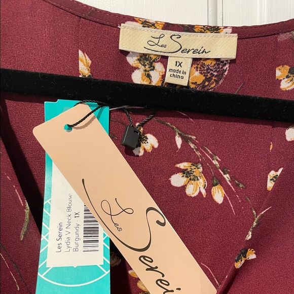 NWT Les Serein Maroon Floral Blouse - Picture 4 of 5